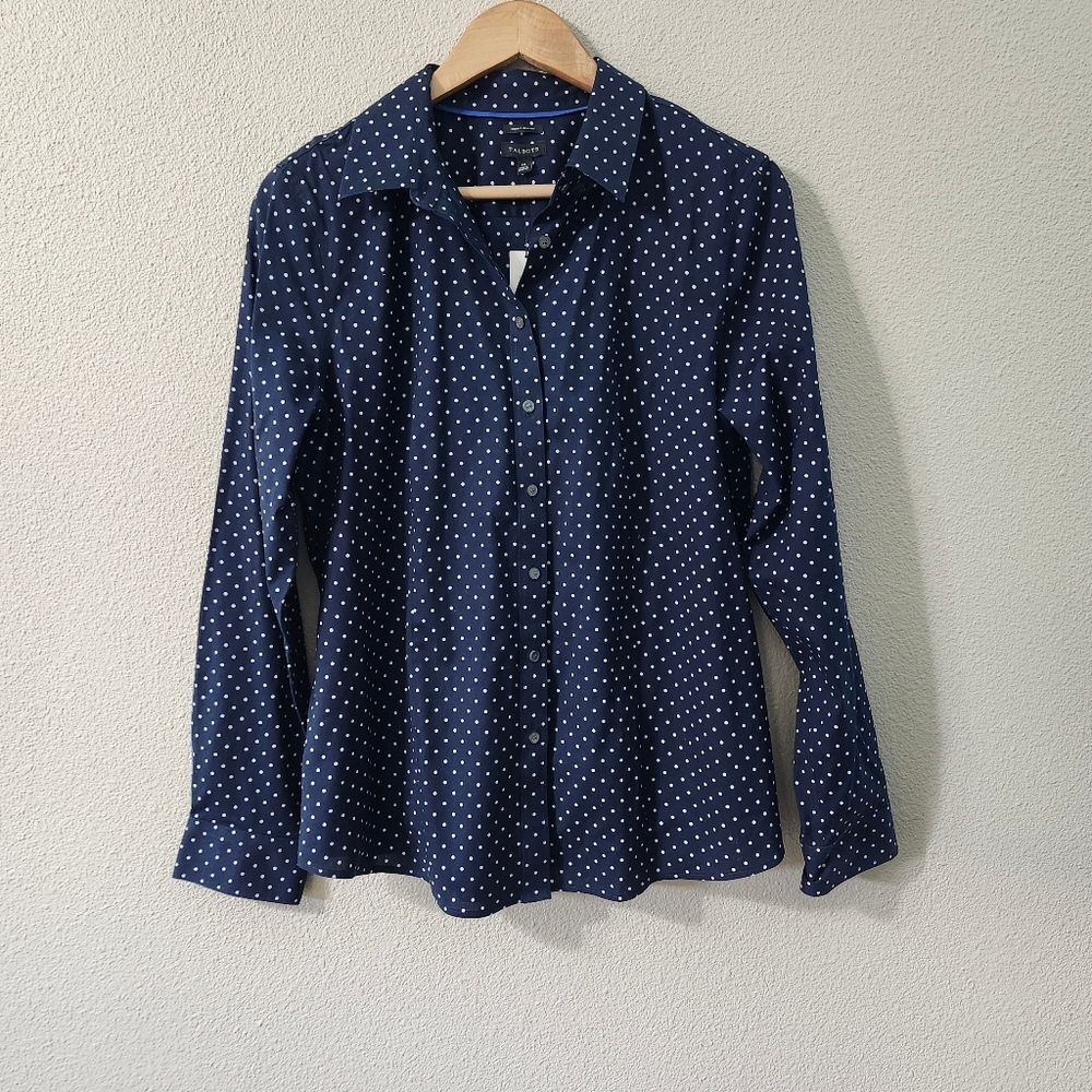 Talbots Polka Dot Button Front Wrinkle Resistant Blouse